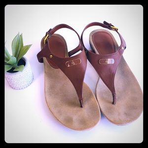 Ralph Lauren Kacy Brown Thong Leather Sandal sz 9.